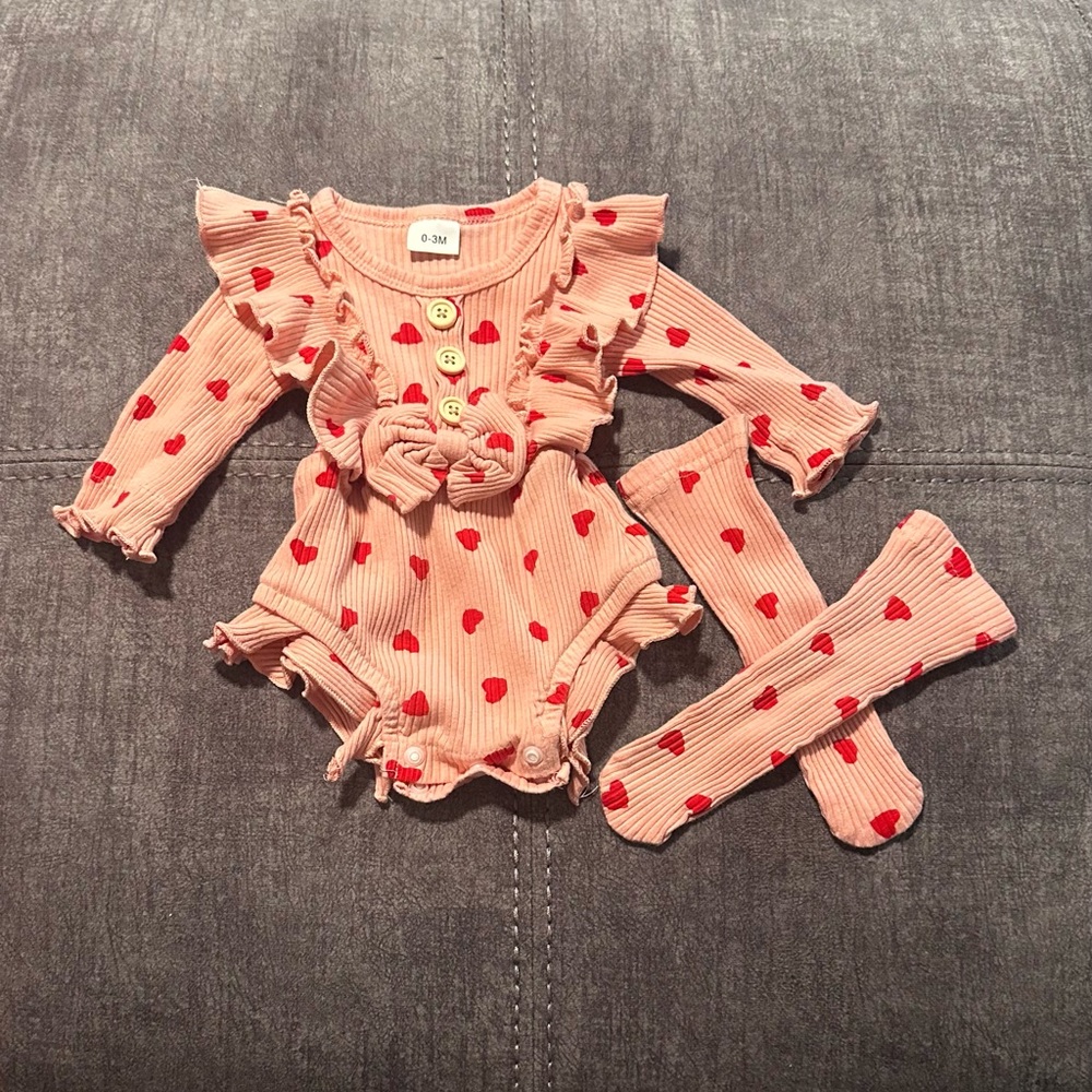 Adorable Pink Romper with Red Hearts
